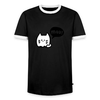 Katze mauzt 3 - Männer Kontrast-T-Shirt - Schwarz/Weiß - Vorne - AI Model Female 172 light (172cm) & AI Model Male 178 light (178cm)