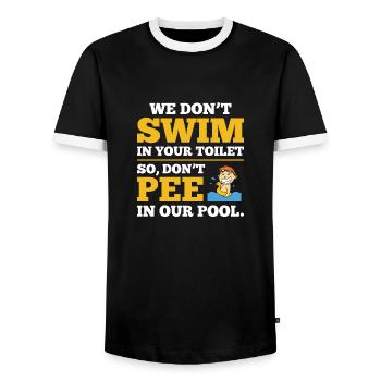 Maître nageur T-shirt Dont Pee - T-shirt contrasté Homme - noir/blanc - Devant - AI Model Female 172 light (172cm) & AI Model Male 178 light (178cm)