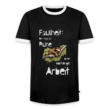 Faulheit: Der Hang zur Ruhe ohne vorherige Arbeit! - Männer Kontrast-T-Shirt - Schwarz/Weiß - Vorne - AI Model Female 172 light (172cm) & AI Model Male 178 light (178cm)