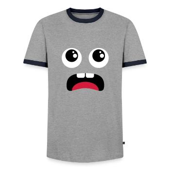 Erschrockenes Gesicht - Comic - Männer Kontrast-T-Shirt - Grau/Navy  - Vorne - AI Model Female 172 light (172cm) & AI Model Male 178 light (178cm)