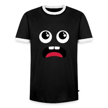 Terrified face - Comic - Men's Ringer Shirt - black/white - Front - AI Model Female 172 light (172cm) & AI Model Male 178 light (178cm)