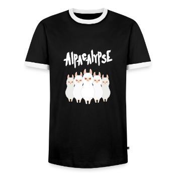 Alpacalypse - Funny Alpaca Halloween Design - T-shirt contrasté Homme - noir/blanc - Devant - AI Model Female 172 light (172cm) & AI Model Male 178 light (178cm)