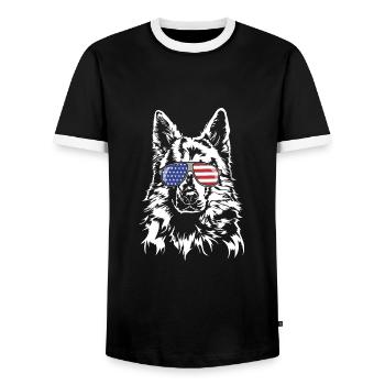 WEISSER SCHWEIZER SCHAEFERHUND Amerika Fahne Hunde - Männer Kontrast-T-Shirt - Schwarz/Weiß - Vorne - AI Model Female 172 light (172cm) & AI Model Male 178 light (178cm)