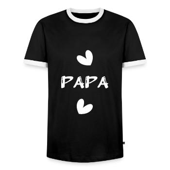 VATERTAG. ALLES GUTE ZUM GEBURTSTAG, PAPA. PAPA. ALLES GUTE ZUM GEBURTSTAG! - Männer Kontrast-T-Shirt - Schwarz/Weiß - Vorne - AI Model Female 172 light (172cm) & AI Model Male 178 light (178cm)