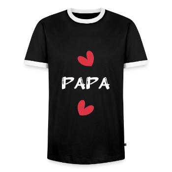 FATHER's DAY. HAPPY BIRTHDAY DAD. DAD. FEAST. HEART - Men's Ringer Shirt - black/white - Front - AI Model Female 172 light (172cm) & AI Model Male 178 light (178cm)