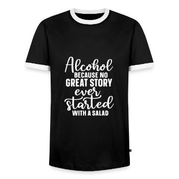 ALKOHOL GESCHICHTE BIER TRINKEN GRILLEN ZELT MOTIV - Männer Kontrast-T-Shirt - Schwarz/Weiß - Vorne - AI Model Female 172 light (172cm) & AI Model Male 178 light (178cm)
