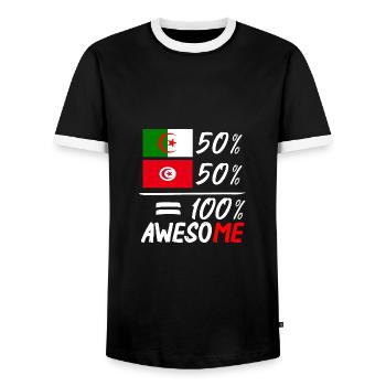 50% Algerier 50% Tunesier - Männer Kontrast-T-Shirt - Schwarz/Weiß - Vorne - AI Model Female 172 light (172cm) & AI Model Male 178 light (178cm)