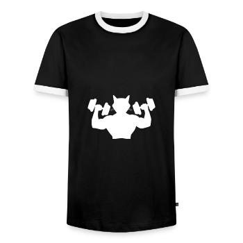 Body Builder Cat - Gym Bodybuilder Gym - Men's Ringer Shirt - black/white - Front - AI Model Female 172 light (172cm) & AI Model Male 178 light (178cm)