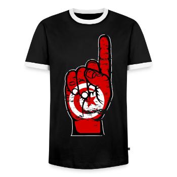 Tunesien Flagge Nummer 1 used - Männer Kontrast-T-Shirt - Schwarz/Weiß - Vorne - AI Model Female 172 light (172cm) & AI Model Male 178 light (178cm)
