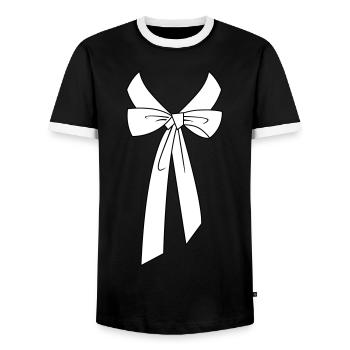 Hemdkragen mit Schleife - Männer Kontrast-T-Shirt - Schwarz/Weiß - Vorne - AI Model Female 172 light (172cm) & AI Model Male 178 light (178cm)
