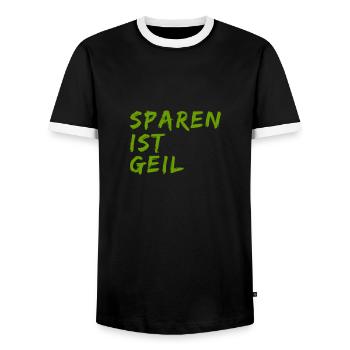 Sparen ist geil - Männer Kontrast-T-Shirt - Schwarz/Weiß - Vorne - AI Model Female 172 light (172cm) & AI Model Male 178 light (178cm)