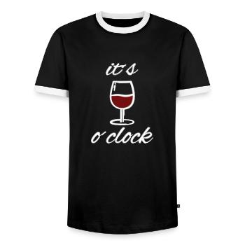 Wine o'clock Lustiges Motiv mit Spruch Wein - Männer Kontrast-T-Shirt - Schwarz/Weiß - Vorne - AI Model Female 172 light (172cm) & AI Model Male 178 light (178cm)