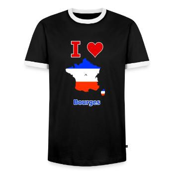Carte du drapeau de la France avec la ville de Bourges - T-shirt contrasté Homme - noir/blanc - Devant - AI Model Female 172 light (172cm) & AI Model Male 178 light (178cm)