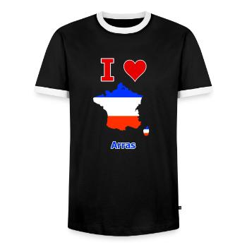 Carte du drapeau de la France avec la ville d’Arras - T-shirt contrasté Homme - noir/blanc - Devant - AI Model Female 172 light (172cm) & AI Model Male 178 light (178cm)