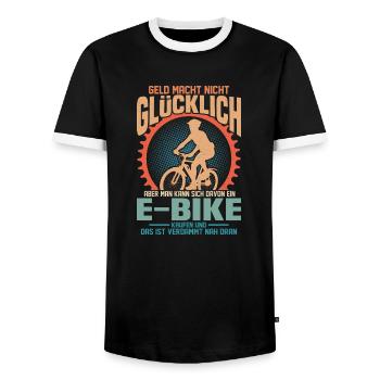 Man kann sich davon ein E-Bike kaufen EBike Elektr - Männer Kontrast-T-Shirt - Schwarz/Weiß - Vorne - AI Model Female 172 light (172cm) & AI Model Male 178 light (178cm)