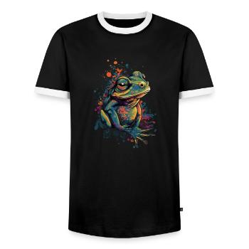 Trippy Frog - Psychedelic Motif - Men's Ringer Shirt - black/white - Front - AI Model Female 172 light (172cm) & AI Model Male 178 light (178cm)