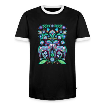 Suède Suède Scandinavie nordique Dala Viking Horse - T-shirt contrasté Homme - noir/blanc - Devant - AI Model Female 172 light (172cm) & AI Model Male 178 light (178cm)