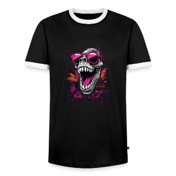 Dino Skull - Men's Ringer Shirt - black/white - Front - AI Model Female 172 light (172cm) & AI Model Male 178 light (178cm)