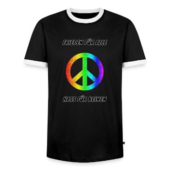 Demo Peace for All Hate for No 3 Anti AFD - Men's Ringer Shirt - black/white - Front - AI Model Female 172 light (172cm) & AI Model Male 178 light (178cm)