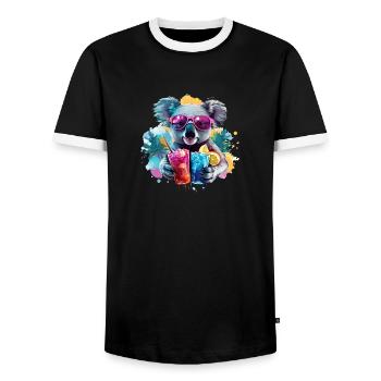 Bunter cooler Koala Sonnenbrille Cocktails Party - Männer Kontrast-T-Shirt - Schwarz/Weiß - Vorne - AI Model Female 172 light (172cm) & AI Model Male 178 light (178cm)