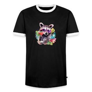 Cocktail de fête coloré de lunettes de soleil de raton laveur - T-shirt contrasté Homme - noir/blanc - Devant - AI Model Female 172 light (172cm) & AI Model Male 178 light (178cm)