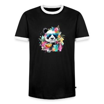 Cocktails de fête colorés Cool Panda Sunglasses - T-shirt contrasté Homme - noir/blanc - Devant - AI Model Female 172 light (172cm) & AI Model Male 178 light (178cm)