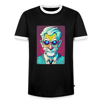 Mystérieux vieil homme à lunettes - T-shirt contrasté Homme - noir/blanc - Devant - AI Model Female 172 light (172cm) & AI Model Male 178 light (178cm)