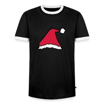 Chapeau de Père Noël - T-shirt contrasté Homme - noir/blanc - Devant - AI Model Female 172 light (172cm) & AI Model Male 178 light (178cm)