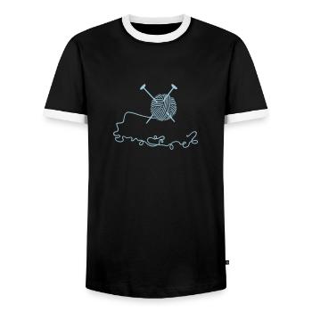 Wollknäuel mit Nadeln / wool n knitting needles ( - Männer Kontrast-T-Shirt - Schwarz/Weiß - Vorne - AI Model Female 172 light (172cm) & AI Model Male 178 light (178cm)