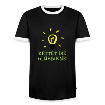 Rettet die Glühbirne! - Save the Bulb! - Männer Kontrast-T-Shirt - Schwarz/Weiß - Vorne - AI Model Female 172 light (172cm) & AI Model Male 178 light (178cm)