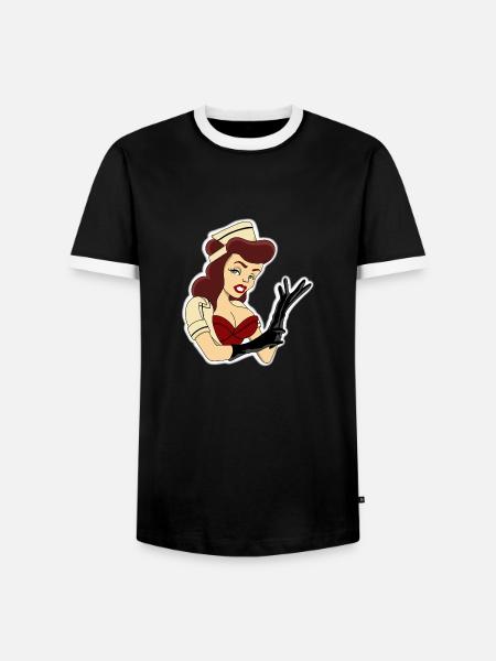 Pinup-Krankenschwester mit schwarzen Handschuhen - Männer Kontrast-T-Shirt - Schwarz/Weiß