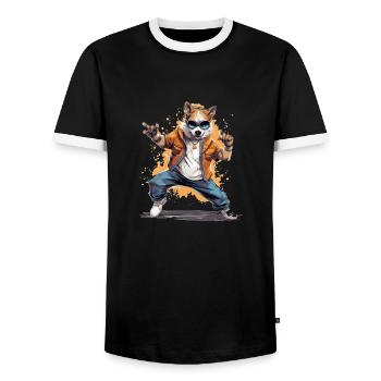 Cool dancing dog ideal for kids - Men's Ringer Shirt - black/white - Front - AI Model Female 172 light (172cm) & AI Model Male 178 light (178cm)