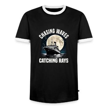 Chasing Waves Catching Rays Cruise Ship Vacation - Men's Ringer Shirt - black/white - Front - AI Model Female 172 light (172cm) & AI Model Male 178 light (178cm)