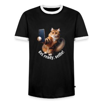 Get ready, selfie-8 - Men's Ringer Shirt - black/white - Front - AI Model Female 172 light (172cm) & AI Model Male 178 light (178cm)