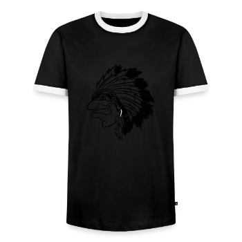 Indianerhäuptling grinst listig Cartoon einfarbig - Männer Kontrast-T-Shirt - Schwarz/Weiß - Vorne - AI Model Female 172 light (172cm) & AI Model Male 178 light (178cm)
