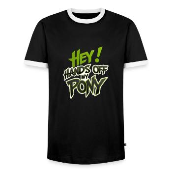 Finger weg von meinem Pony - Männer Kontrast-T-Shirt - Schwarz/Weiß - Vorne - AI Model Female 172 light (172cm) & AI Model Male 178 light (178cm)