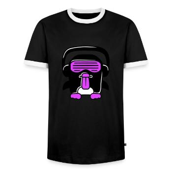 Party DJ Pinguin Kopfhörer Sonnenbrille Frech Cool - Männer Kontrast-T-Shirt - Schwarz/Weiß - Vorne - AI Model Female 172 light (172cm) & AI Model Male 178 light (178cm)
