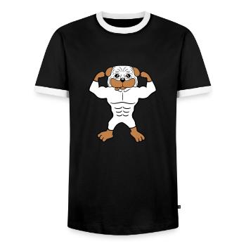 Chien Bodybuilder Muscles forts Gym Haltérophilie - T-shirt contrasté Homme - noir/blanc - Devant - AI Model Female 172 light (172cm) & AI Model Male 178 light (178cm)
