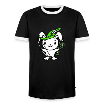 Lapin flèche arc plume chapeau archer médiéval - T-shirt contrasté Homme - noir/blanc - Devant - AI Model Female 172 light (172cm) & AI Model Male 178 light (178cm)