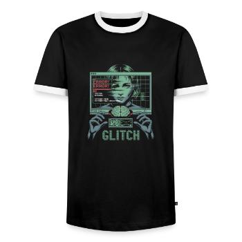 Error Glitch - Futuristic Graphic Tshirt - Men's Ringer Shirt - black/white - Front - AI Model Female 172 light (172cm) & AI Model Male 178 light (178cm)