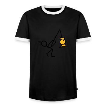 Angler mit dickem Fisch - V2 - Men's Ringer Shirt - black/white - Front - AI Model Female 172 light (172cm) & AI Model Male 178 light (178cm)