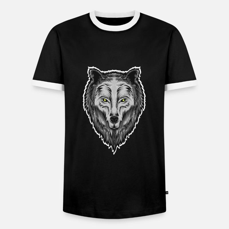 Wolfsgesicht - Männer Kontrast-T-Shirt - Schwarz/Weiß