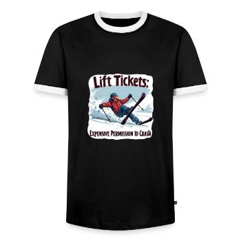 Lift tickets – skiing & fun on the slopes - Men's Ringer Shirt - black/white - Front - AI Model Female 172 light (172cm) & AI Model Male 178 light (178cm)
