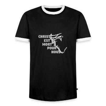 Christ est mort pour nous - Français - T-shirt contrasté Homme - noir/blanc - Devant - AI Model Female 172 light (172cm) & AI Model Male 178 light (178cm)