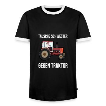 Tausche Schwester gegen Traktor - Männer Kontrast-T-Shirt - Schwarz/Weiß - Vorne - AI Model Female 172 light (172cm) & AI Model Male 178 light (178cm)