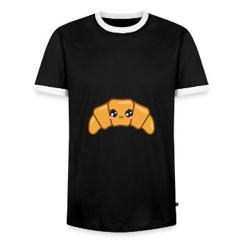 Croissant Doux Kawaii - T-shirt contrasté Homme - noir/blanc - Devant - AI Model Female 172 light (172cm) & AI Model Male 178 light (178cm)
