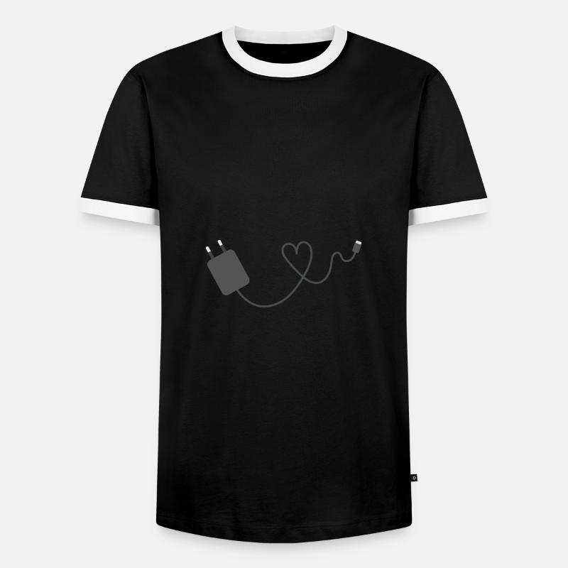 Heart Charging Cable Smartphone - Men's Ringer Shirt - black/white