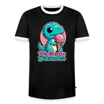 Ice Cream Dreamer Cute T-Rex with Ice Cream Gift - Men's Ringer Shirt - black/white - Front - AI Model Female 172 light (172cm) & AI Model Male 178 light (178cm)