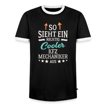 So sieht ein richtig cooler KFZ Mechaniker aus - Männer Kontrast-T-Shirt - Schwarz/Weiß - Vorne - AI Model Female 172 light (172cm) & AI Model Male 178 light (178cm)