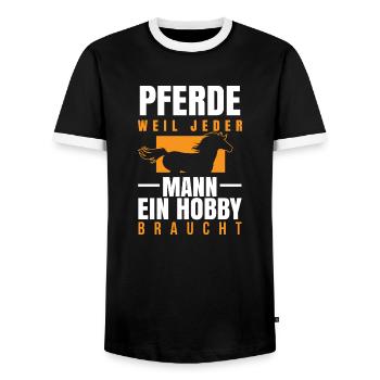 Pferd - Mann Hobby braucht - Männer Kontrast-T-Shirt - Schwarz/Weiß - Vorne - AI Model Female 172 light (172cm) & AI Model Male 178 light (178cm)